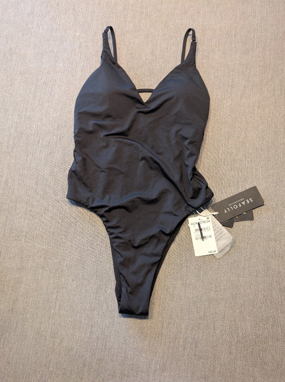 SEAFOLLY Collective V Neck One Piece Swimsuit Size 10 US 6 Black Open Back NWT